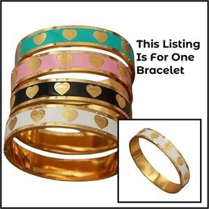 NEW  Gold Multicolor Heart Bracelet Stainless Steel Rhinestones Bangle